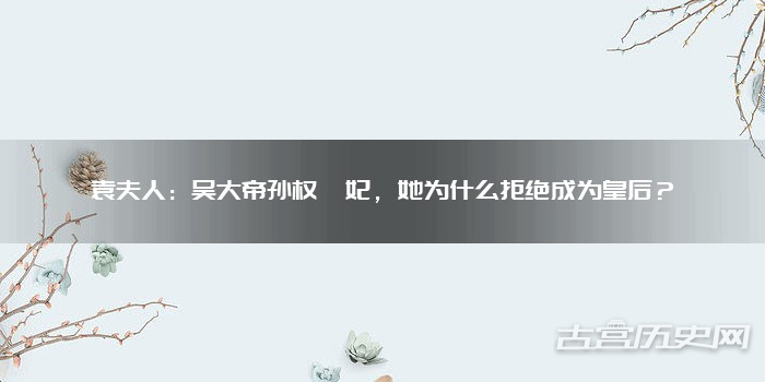 袁夫人:吴大帝孙权嫔妃,她为什么拒绝成为皇后?